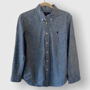 RALPH LAUREN Boy’s Chambray Denim Medium Wash Button Up Shirt Size L (14…